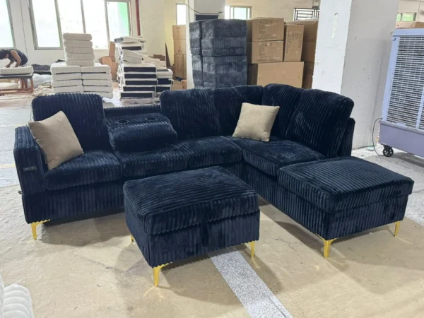 Corduroy Reversible Sectional Sofa with Storage Chaise & Ottoman - Image 2