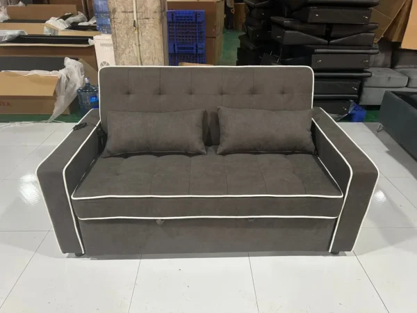 Grey Tufted Pull-Out Sleeper Sectional Sofa with Toss Pillows - Image 3