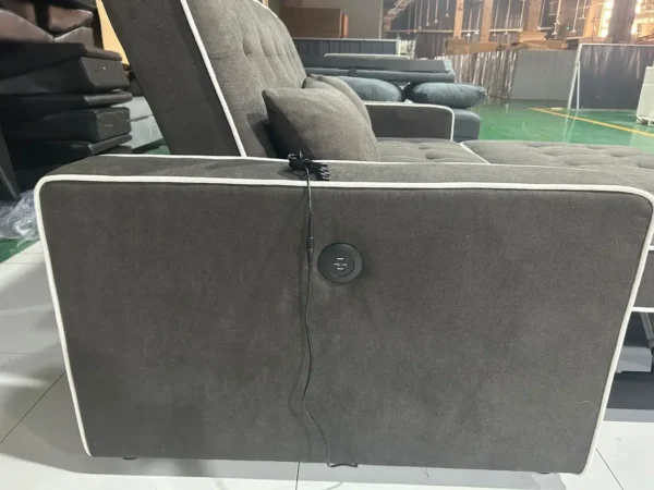 Grey Tufted Pull-Out Sleeper Sectional Sofa with Toss Pillows - Image 4