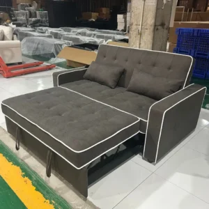 Grey Tufted Pull-Out Sleeper Sectional Sofa with Toss Pillows