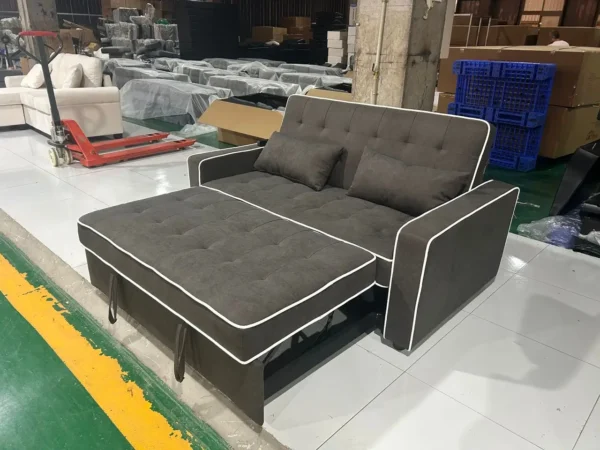 Grey Tufted Pull-Out Sleeper Sectional Sofa with Toss Pillows
