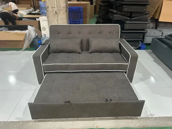 Grey Tufted Pull-Out Sleeper Sectional Sofa with Toss Pillows - Image 5