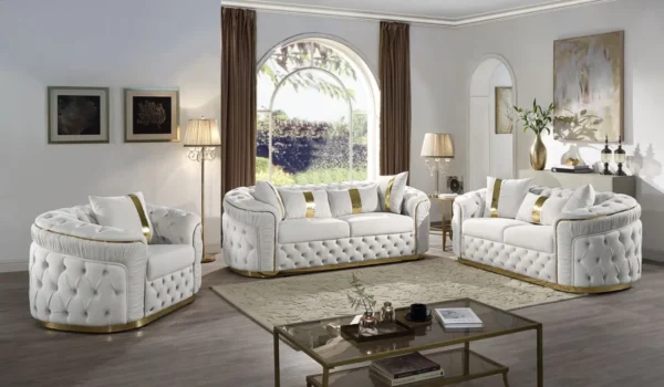 Velvet 3-piece velvet Chesterfield Sofa Couch Set - Image 2