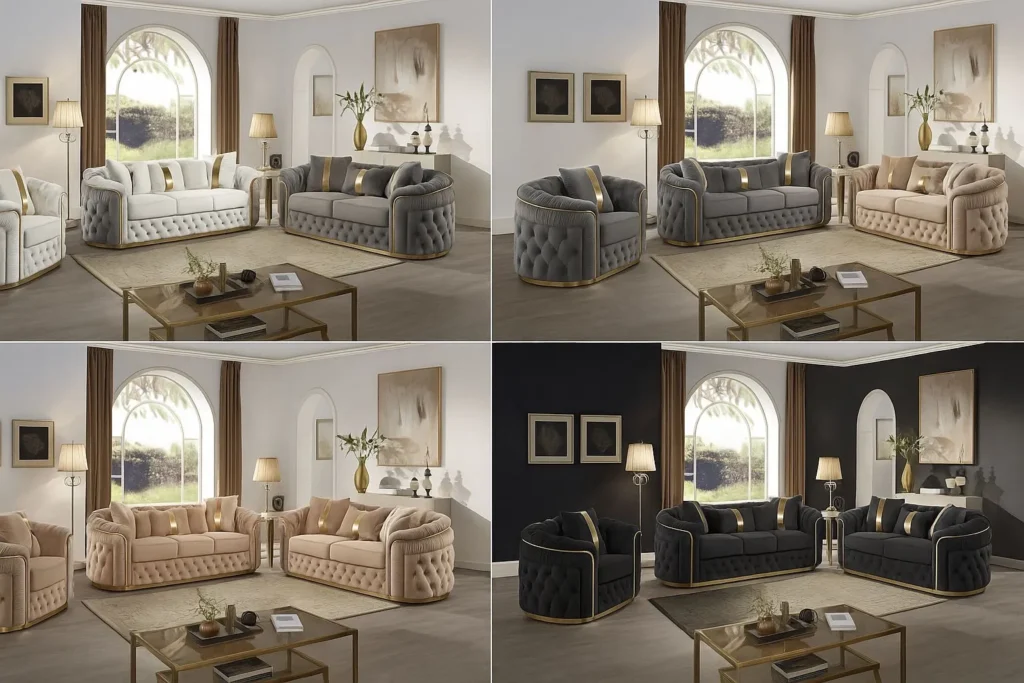 3-piece velvet Chesterfield Sofa