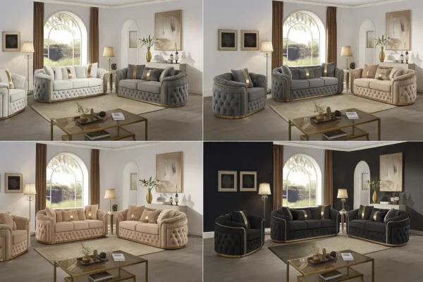 3-piece velvet Chesterfield Sofa