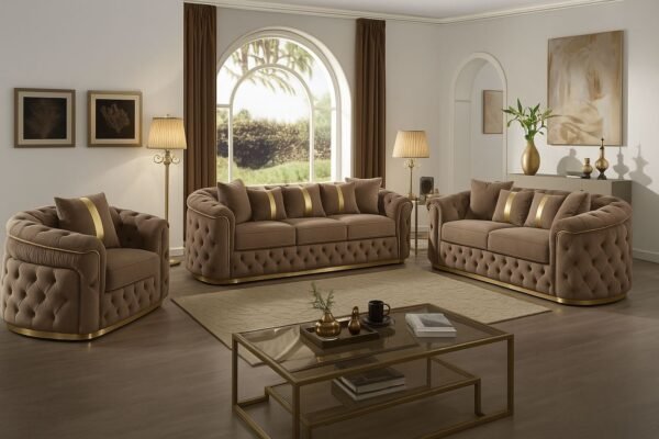 3-piece velvet Chesterfield Sofa