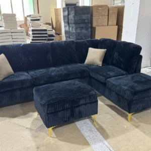 Corduroy Reversible Sectional Sofa with Storage Chaise & Ottoman