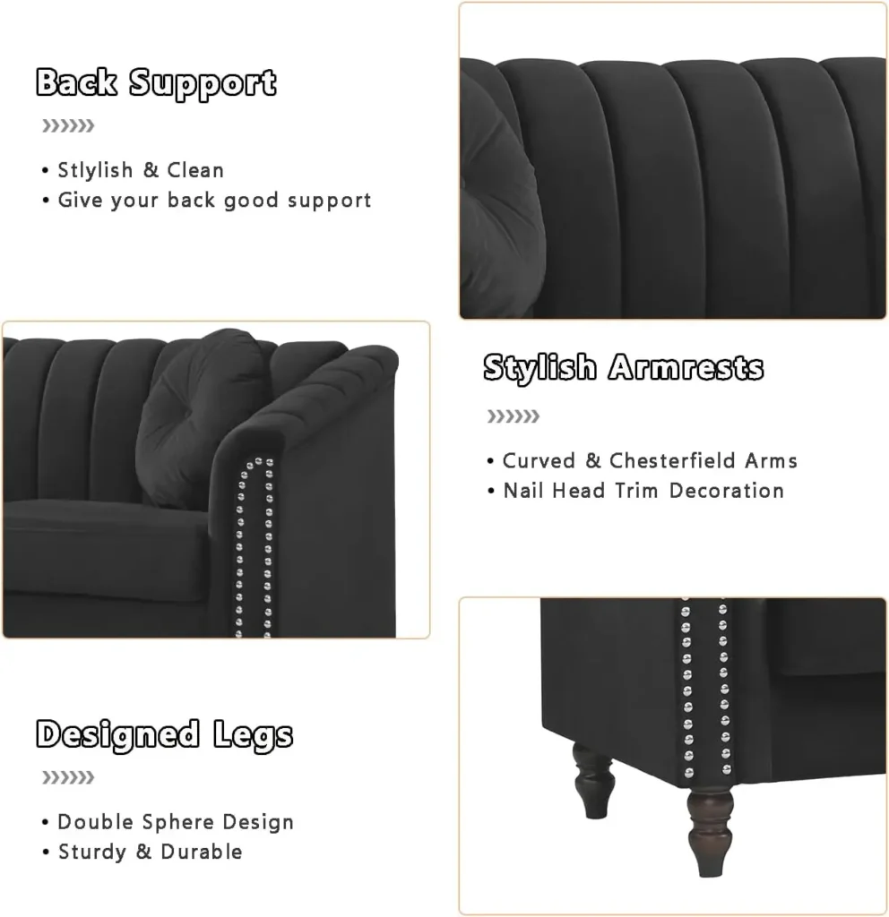 3 piece fabric black sofa set