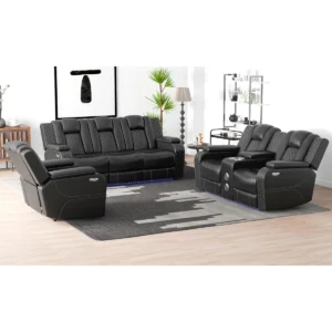 3 - Piece Modern Multifunctional Breathable Leather Reclining Living Room Set with USB