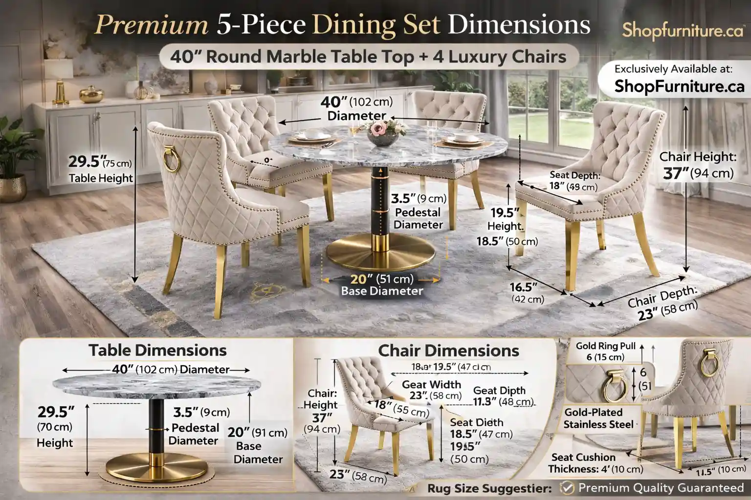 Round Marble Dining Table | 5 Piece Marble Set Canadac