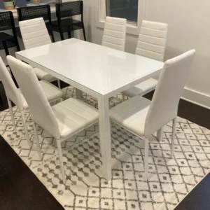 Glass Dining Table Set for 6 with PU Chairs | Canada
