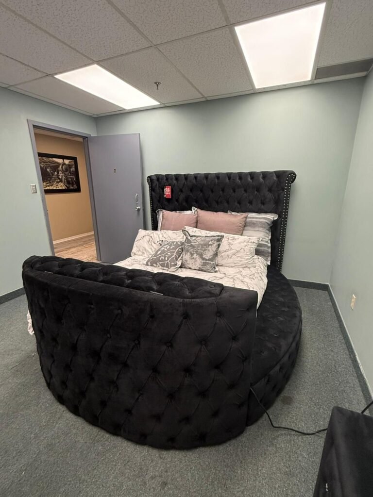 Round Bedframe with Storage, TV Lift & Fireplace