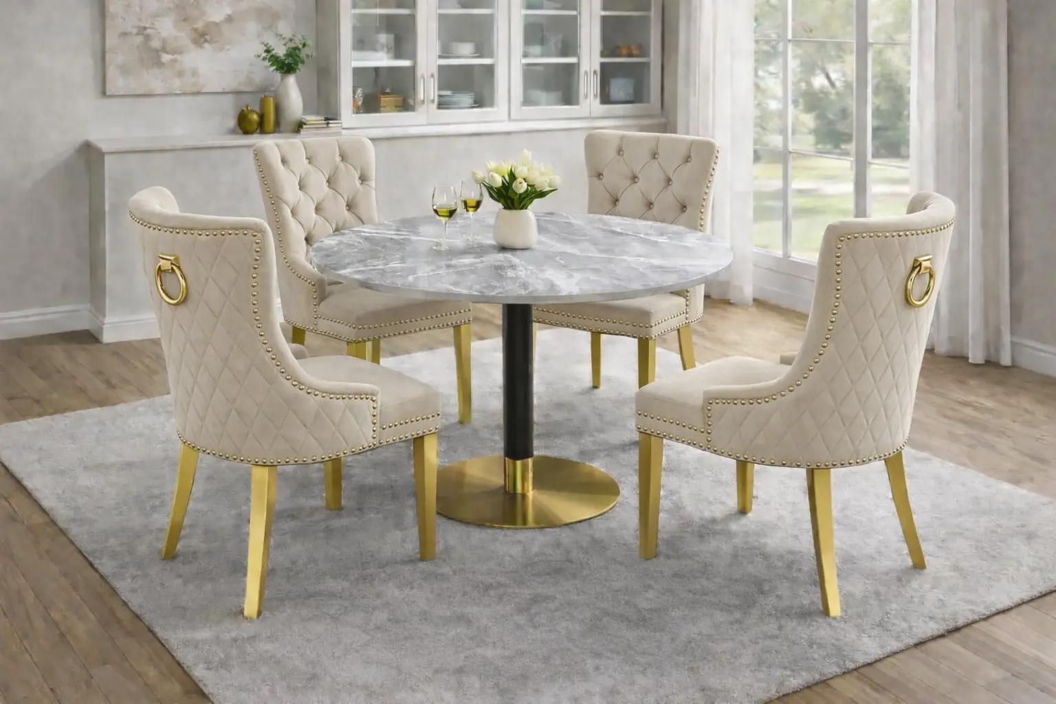 Round Marble Dining Table | 5 Piece Marble Set Canada