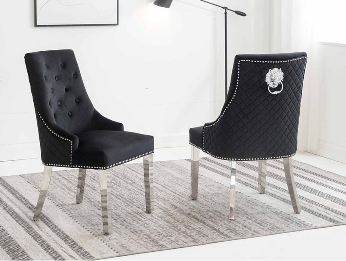 Luxury Marble Dining Room Table Set with Velvet Lion Knocker Chairs - Image 2