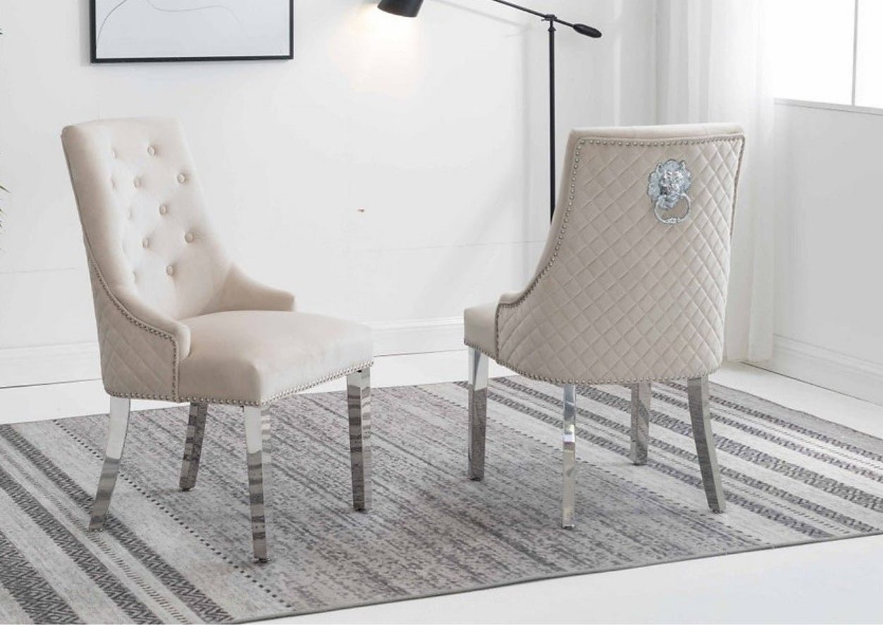 Luxury Marble Dining Room Table Set with Velvet Lion Knocker Chairs - Image 3