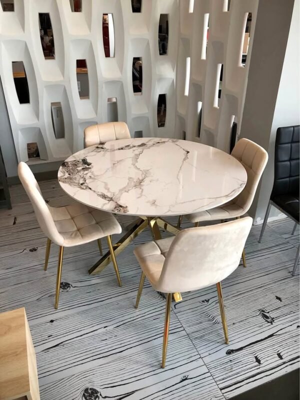 Round Marble Dining Set – 5 Piece Dining Table