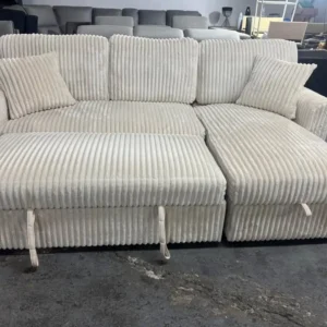 Beige Pull Out Sofa Bed with Storage Chaise – Corduroy Sleeper Sectional Canada