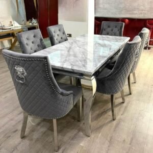 Rectangular Marble Silver Dining Table