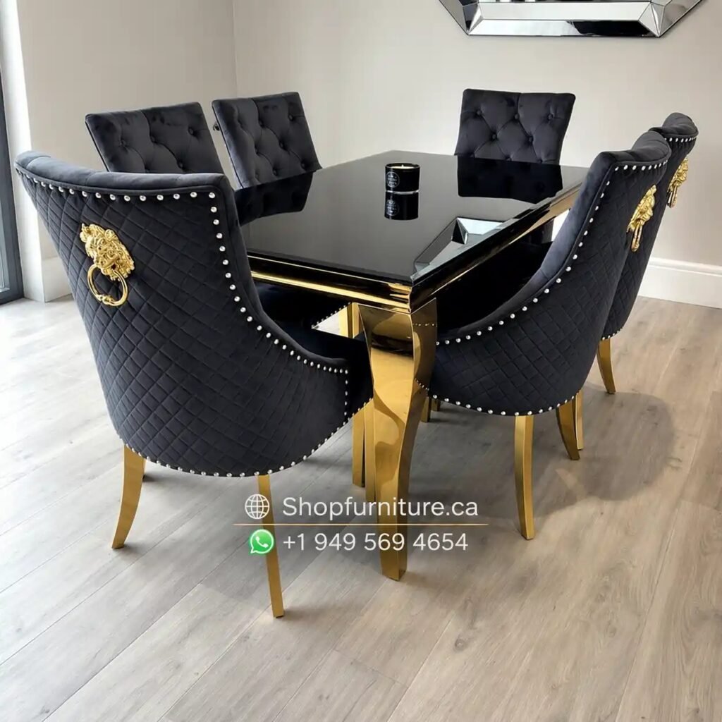 luxury Black & Gold Louis Marble Dining Table Set