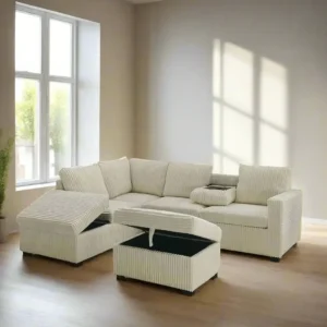 Corduroy Sectional Sofa with Storage Chaise & Ottoman – L-Shaped Couch Canada