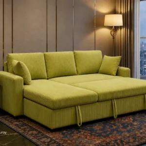 Modern Soft-Touch Corduroy Sectional Sofa Bed with Reversible Chaise & Storage