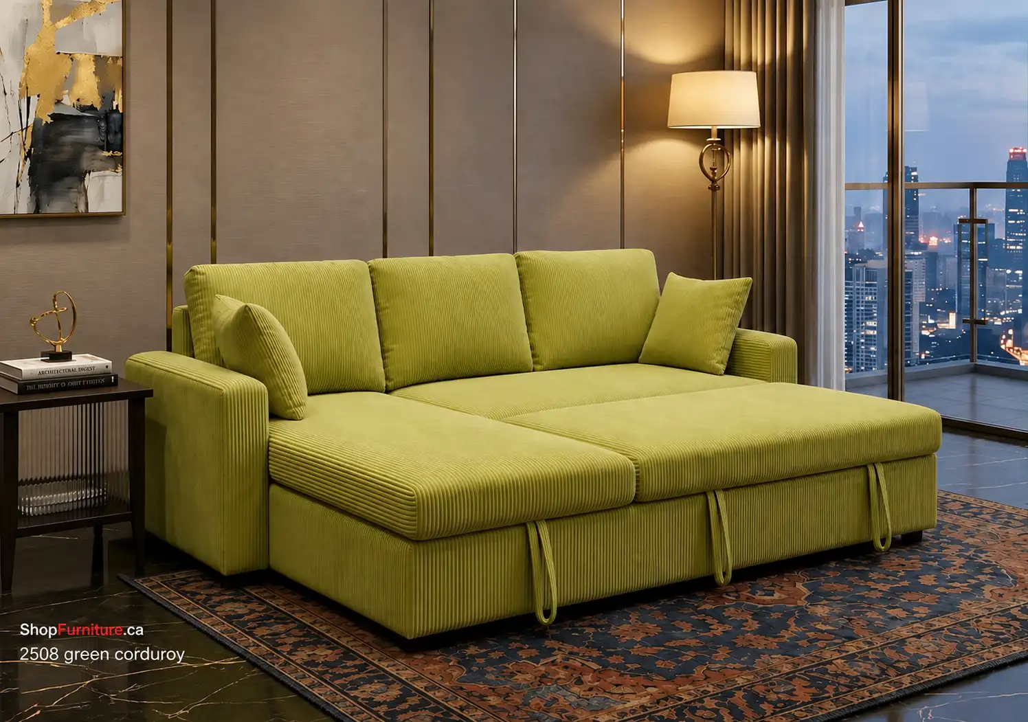 Modern Soft-Touch Corduroy Sectional Sofa Bed with Reversible Chaise & Storage