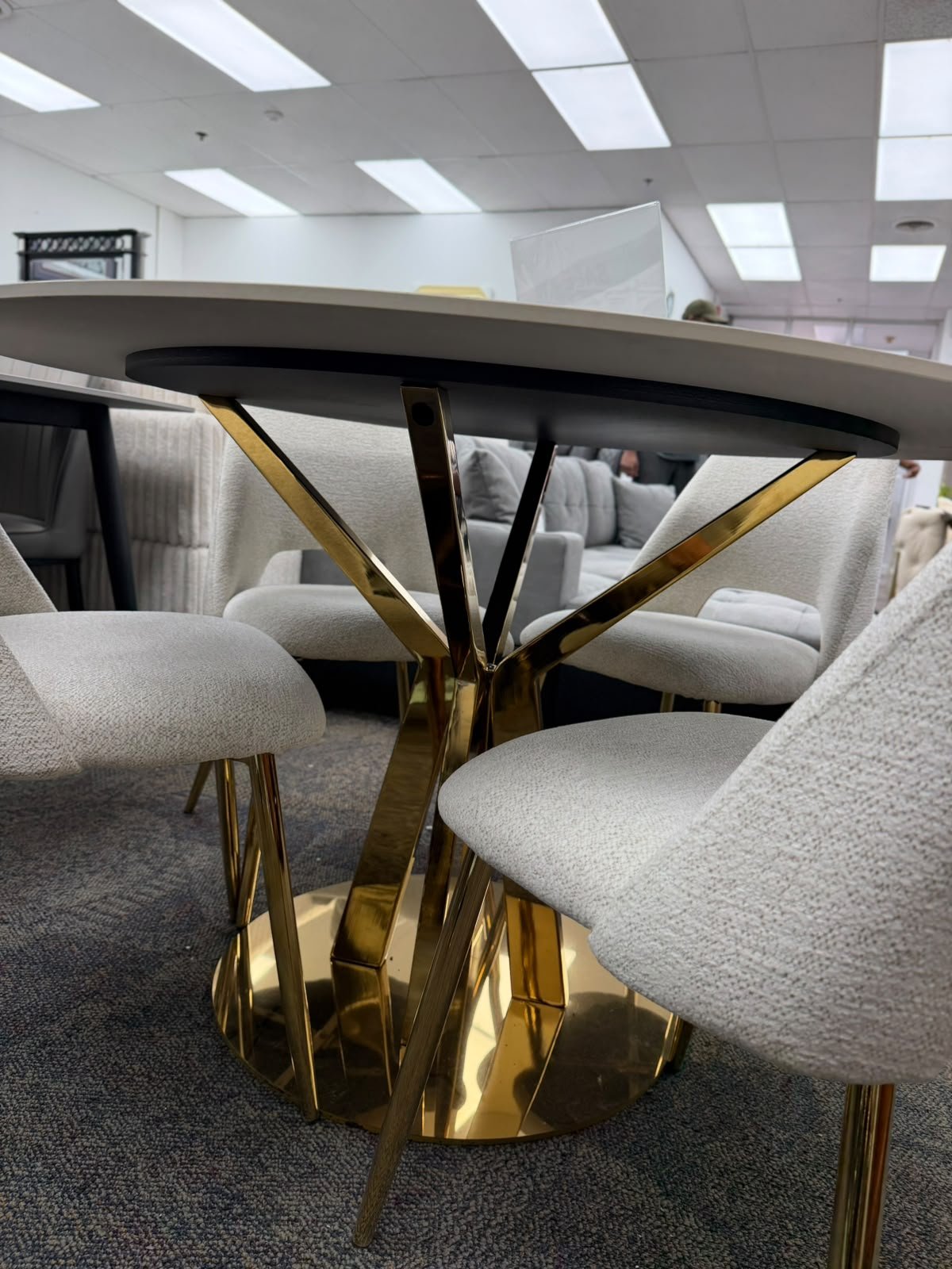 White Round Dining Table with Upholstered Dining Chairs - Image 6