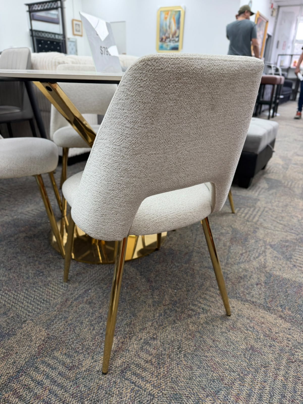 White Round Dining Table with Upholstered Dining Chairs - Image 4