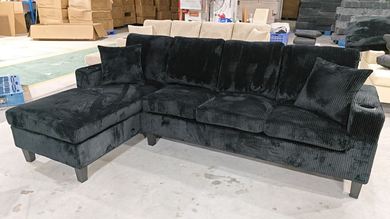 Black Corduroy Couch – 4 Seater Sectional Sofa