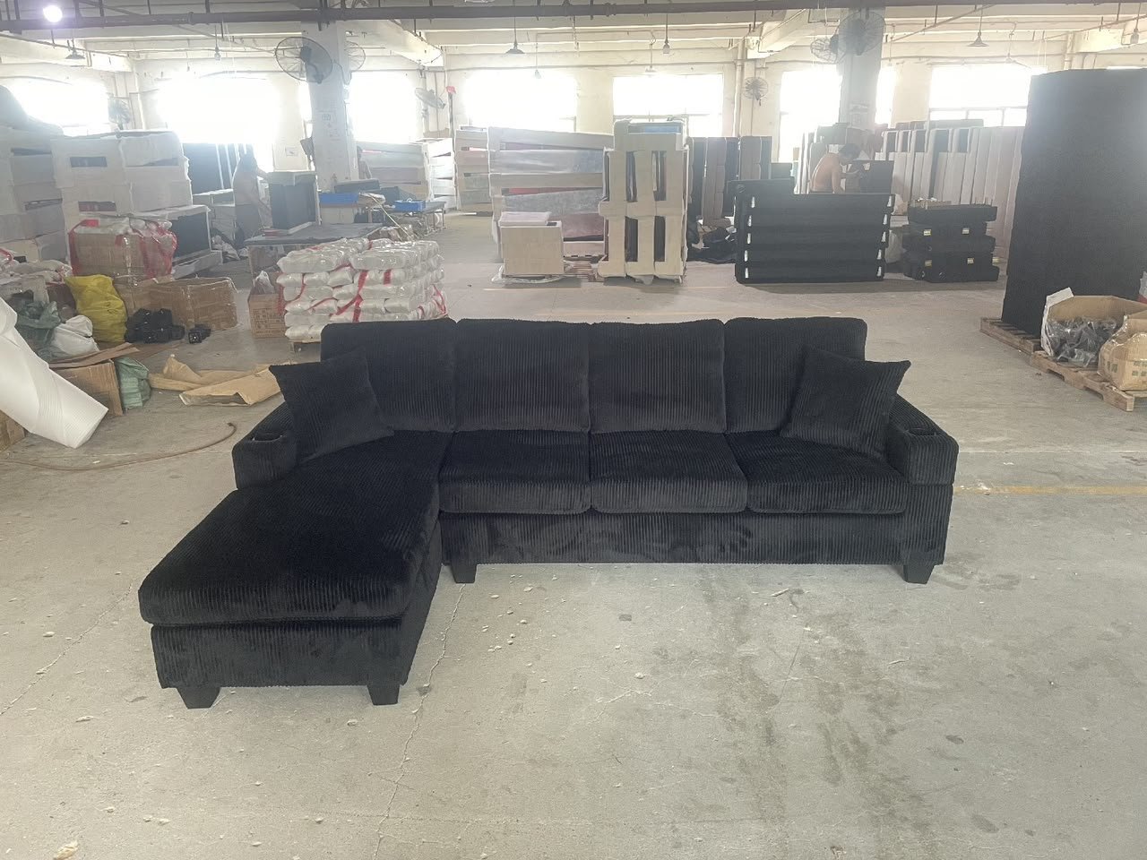 Black Corduroy Couch – 4 Seater Sectional Sofa - Image 2